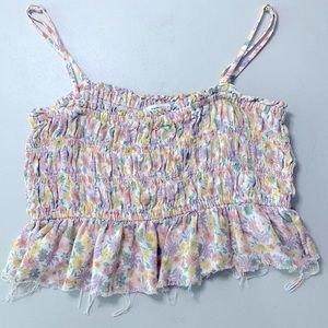 American Eagle Floral Cropped Tank Distressed Frayed Size Medium